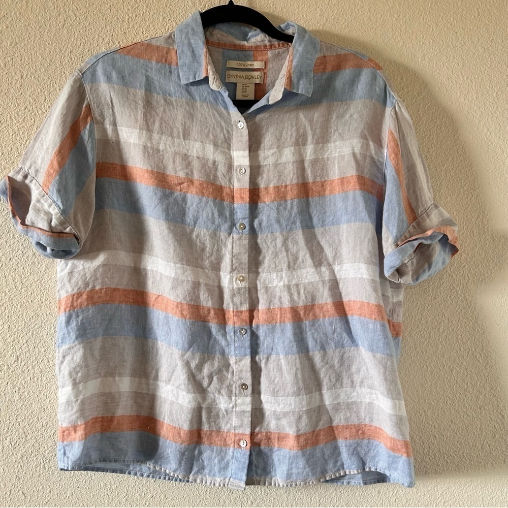 CYNTHIA ROWLEY 100% Linen Button Up Shirt Women Size Medium